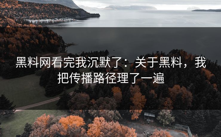 黑料网看完我沉默了：关于黑料，我把传播路径理了一遍