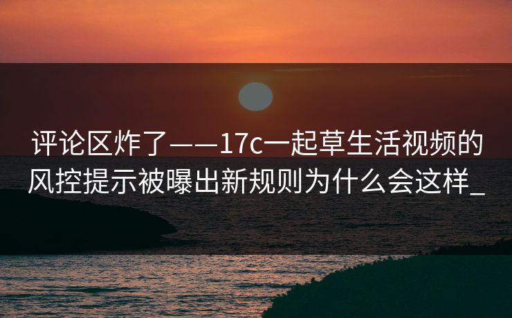 评论区炸了——17c一起草生活视频的风控提示被曝出新规则为什么会这样_